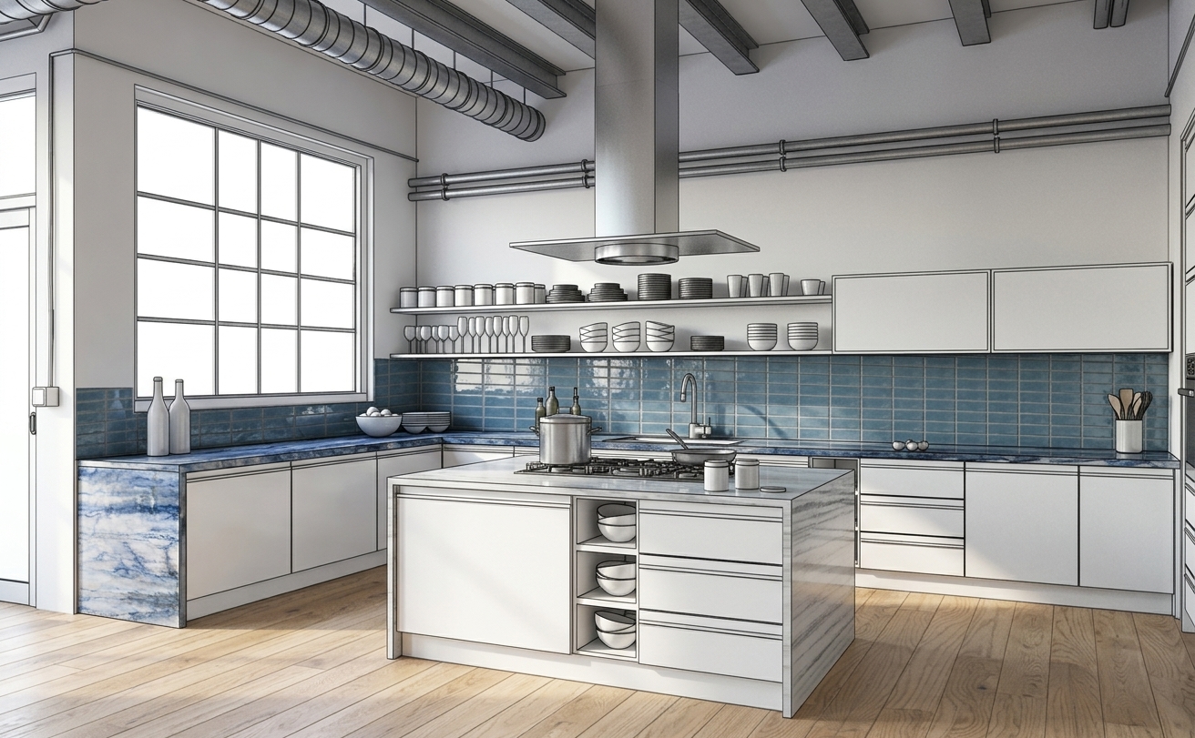 Oxford Blue Kitchen Retreat — Main Kitchen View