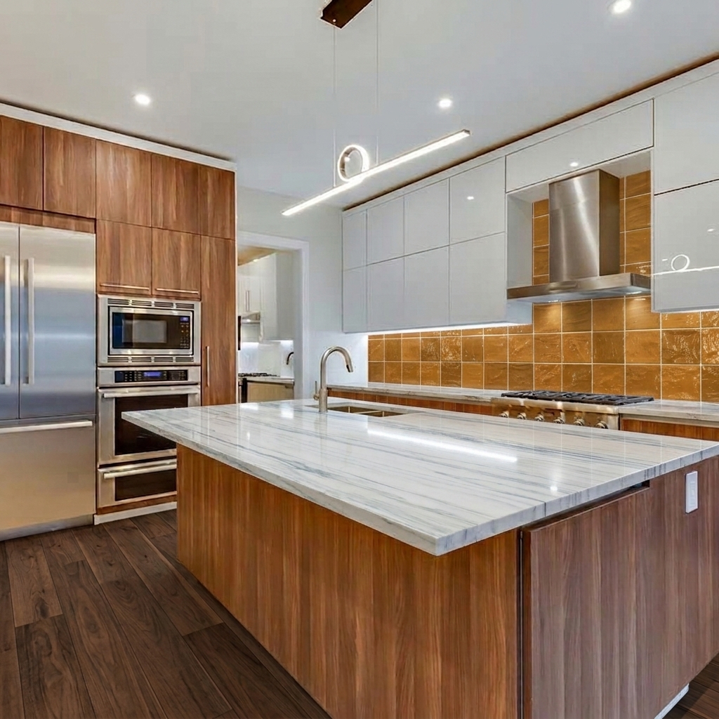 Walnut & Ochre Modern Kitchen — Kitchen Photo View 2